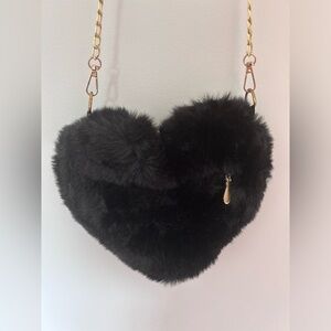 Black furry heart shaped crossbody bag